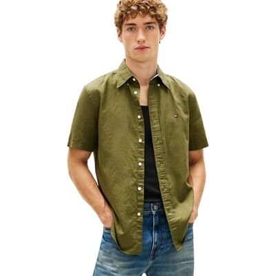 Tommy Hilfiger Cl Linen Blend Solid Ss Rf Sht Mw0mw42450 S/S skjorta, grön (mörk kronärtskocka), L Tommy Hilfiger Cl Linen Blend Solid Ss Rf Sht Mw0mw42450 S/S skjorta, grön (mörk kronärtskocka), L