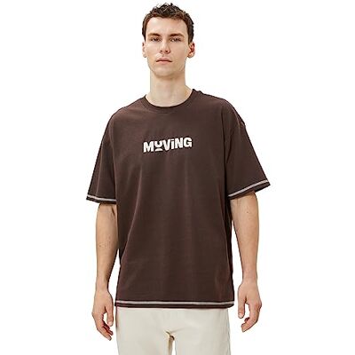 Koton Herr överdimensionerad slogan tryckt crew neck kortärmad t-shirt, Brun (545), L Koton Herr överdimensionerad slogan tryckt crew neck kortärmad t-shirt, Brun (545), L
