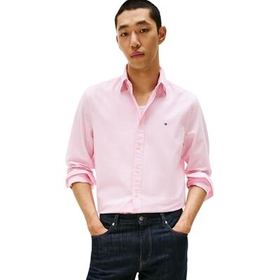 Tommy Hilfiger Herr Flex POPLIN Micro Gingham-skjorta MW0MW40457 L/S skjorta, rosa, S, Rosa (klassisk rosa/rutig), S Tommy Hilfiger Herr Flex POPLIN Micro Gingham-skjorta MW0MW40457 L/S skjorta, rosa, S, Rosa (klassisk rosa/rutig), S
