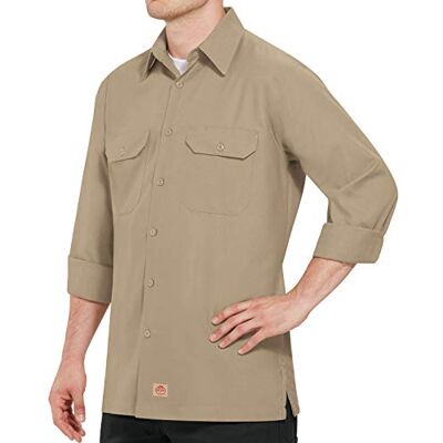 Red Kap Långärmad solid Ripstop-skjorta för män, Khaki, L Red Kap Långärmad solid Ripstop-skjorta för män, Khaki, L