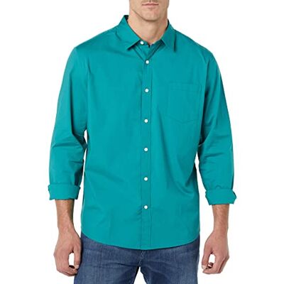 Amazon Essentials långärmad t-shirt med normal passform, poplin, för män, blågrön blå, medium Amazon Essentials långärmad t-shirt med normal passform, poplin, för män, blågrön blå, medium