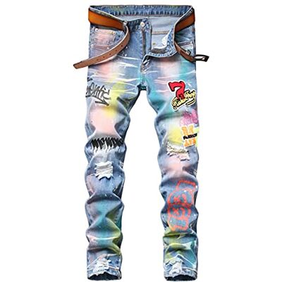 Baylvn Kengue mäns slim fit rippade stressed raka fit jeans, 3229 blå, 36 SE Baylvn Kengue mäns slim fit rippade stressed raka fit jeans, 3229 blå, 36 SE