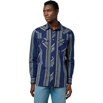 Wrangler Western Indigo skjorta för män, Vintage blå, S Wrangler Western Indigo skjorta för män, Vintage blå, S