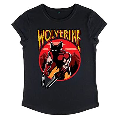 Marvel Kvinnors X-Men-Wolverine NES Game Rolled Sleeve T-shirt, svart, XL, svart, XL Marvel Kvinnors X-Men-Wolverine NES Game Rolled Sleeve T-shirt, svart, XL, svart, XL