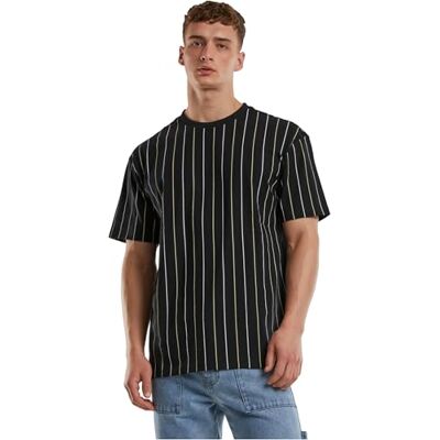Urban Classics T-shirt för män, tryckt pinstrips, randig t-shirt för män, lös passform, rund hals, bomull, storlekar S – 5XL, Svart/Vit/Paleyellow, L Urban Classics T-shirt för män, tryckt pinstrips, randig t-shirt för män, lös passform, rund hals, bomull, storlekar S – 5XL, Svart/Vit/Paleyellow, L