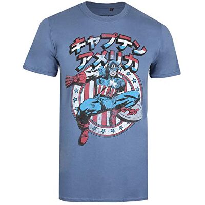 Marvel Captain America Japan t-shirt för män, Indigoblå, L Marvel Captain America Japan t-shirt för män, Indigoblå, L