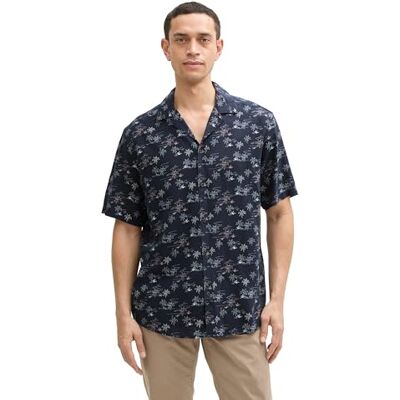 TOM TAILOR herrskjorta, 37346 – marinblå flerfärgad palmdesign, XL TOM TAILOR herrskjorta, 37346 – marinblå flerfärgad palmdesign, XL
