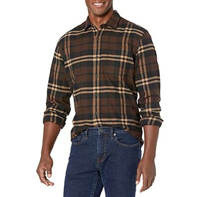 Amazon Essentials Men's Långärmad flanellskjorta (finns i Big & Tall), Mörkbrun Rutig, XS Amazon Essentials Men's Långärmad flanellskjorta (finns i Big & Tall), Mörkbrun Rutig, XS
