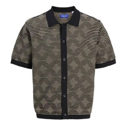 JACK & JONES Jorparos Jacquard stickad Ss Polo, svart, M JACK & JONES Jorparos Jacquard stickad Ss Polo, svart, M