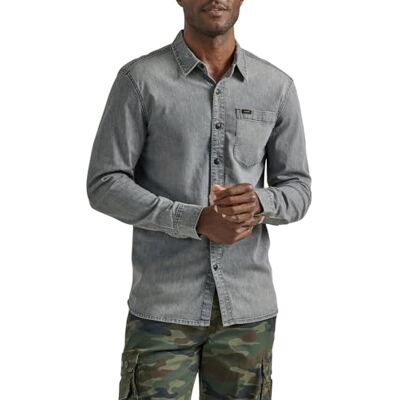 Lee långärmad skjorta för män, Grå denim, M Lee långärmad skjorta för män, Grå denim, M