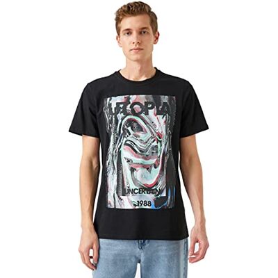Koton Herr Standard Fit tryckt T-shirt, Svart (999), M Koton Herr Standard Fit tryckt T-shirt, Svart (999), M