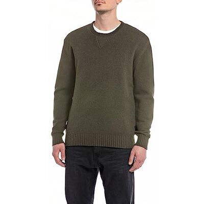 Replay Tröja för män, avslappnad passform, 212 Mud Green, 3XL Replay Tröja för män, avslappnad passform, 212 Mud Green, 3XL