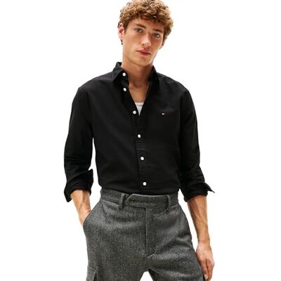 Tommy Hilfiger Långärmad Oxford-tröjor för män i normal passform, knappar för män, finns också i stora och långa, Svart/svart solid, XXL Tommy Hilfiger Långärmad Oxford-tröjor för män i normal passform, knappar för män, finns också i stora och långa, Svart/svart solid, XXL