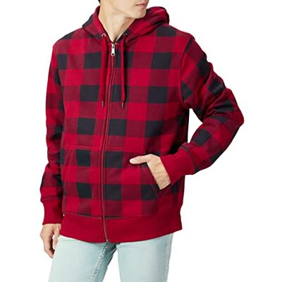 Amazon Essentials Men's Fleecetröja med hel dragkedja (finns i Big & Tall), Svart Röd Buffalorutigt, XS Amazon Essentials Men's Fleecetröja med hel dragkedja (finns i Big & Tall), Svart Röd Buffalorutigt, XS