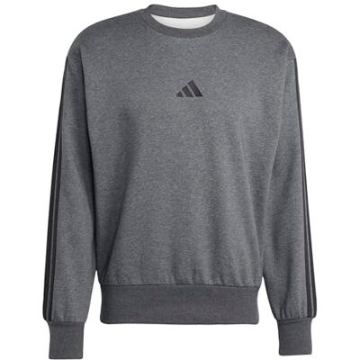 adidas herr Essential Three Stripes Fleece Sweatshirt, dark grey heather/black, XL adidas herr Essential Three Stripes Fleece Sweatshirt, dark grey heather/black, XL