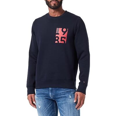 Tommy Hilfiger mäns brösttryck rund hals sweatshirts, Öken himmel, XL Tommy Hilfiger mäns brösttryck rund hals sweatshirts, Öken himmel, XL