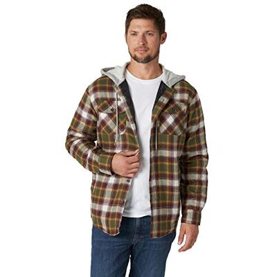 Wrangler Authentics Wrangler Originals långärmad, quiltad och fodrad flanellskjortjacka med huva för herrar, Oliv natt, XXL Wrangler Authentics Wrangler Originals långärmad, quiltad och fodrad flanellskjortjacka med huva för herrar, Oliv natt, XXL