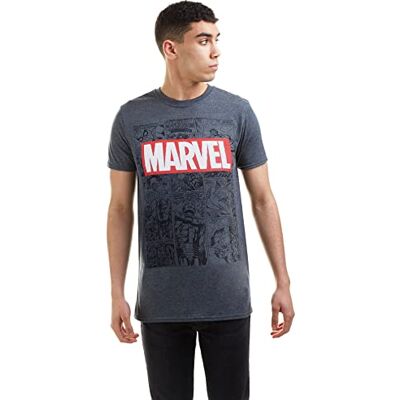 Marvel Mono Comic T-shirt för män, Grå (mörk ljung), S Marvel Mono Comic T-shirt för män, Grå (mörk ljung), S
