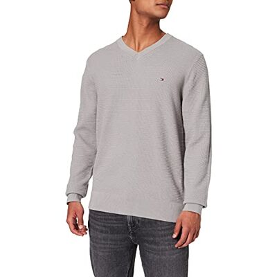 Tommy Hilfiger Herr struktur V-ringad tröja, Järngrå, M Tommy Hilfiger Herr struktur V-ringad tröja, Järngrå, M