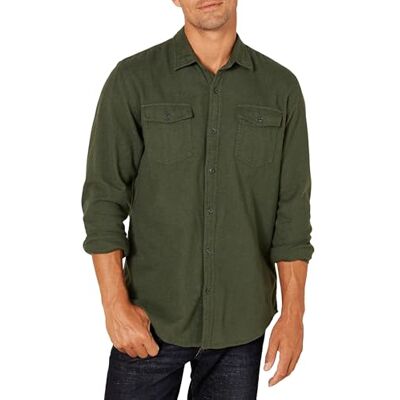 Amazon Essentials Men's Långärmad flanellskjorta med två fickor normal passform, Olivgrön ljung, M Amazon Essentials Men's Långärmad flanellskjorta med två fickor normal passform, Olivgrön ljung, M