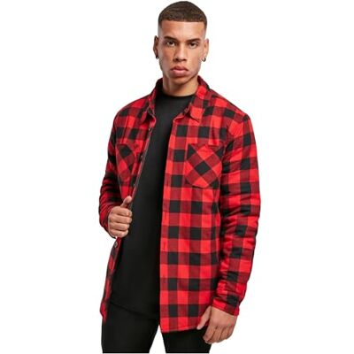 Urban Classics Skjortjacka för män, övergångsjacka i flanellskjorta, fodrad, lumberjacka i skogshuggarlook, storlek S till 5XL, svart/röd, M Urban Classics Skjortjacka för män, övergångsjacka i flanellskjorta, fodrad, lumberjacka i skogshuggarlook, storlek S till 5XL, svart/röd, M