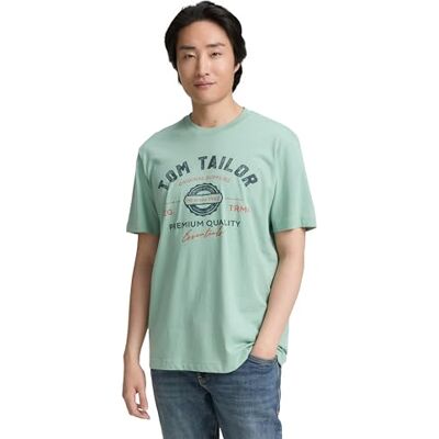 TOM TAILOR T-shirt för män med logotyptryck av bomull, 22577 – Dust Green, XL TOM TAILOR T-shirt för män med logotyptryck av bomull, 22577 – Dust Green, XL