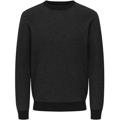 Only & Sons Onsmorgan Reg 12 Structure Crew Knit, svart, L Only & Sons Onsmorgan Reg 12 Structure Crew Knit, svart, L