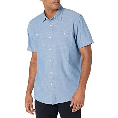 Amazon Essentials Men's Kortärmad Chambray-skjorta, Mellanblå, XL Amazon Essentials Men's Kortärmad Chambray-skjorta, Mellanblå, XL