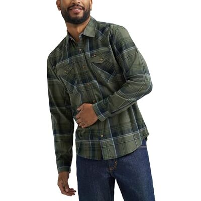 Wrangler herr ikonisk denim normal passform snäppskjorta knapp, Timjan rutig, L Wrangler herr ikonisk denim normal passform snäppskjorta knapp, Timjan rutig, L
