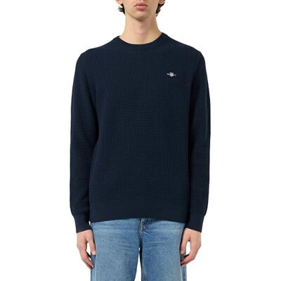 GANT TEXTURED COTTON C-NECK, Kvällsblå, 3XL GANT TEXTURED COTTON C-NECK, Kvällsblå, 3XL