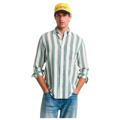 GANT REG COTTON LINEN BOLD STRIPE SHIRT, Trägrön, L GANT REG COTTON LINEN BOLD STRIPE SHIRT, Trägrön, L