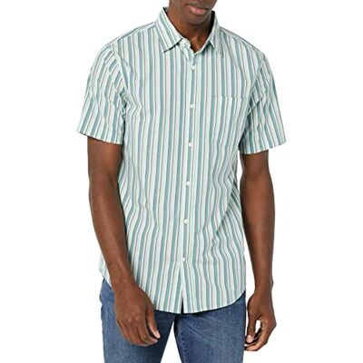 Amazon Essentials mäns Slim-Fit kortärmad poplin-skjorta, aqua blå vit vertikal rand, medium Amazon Essentials mäns Slim-Fit kortärmad poplin-skjorta, aqua blå vit vertikal rand, medium