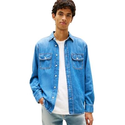 Tommy Jeans herr avslappnad denimskjorta Ext Bj8037 DM0DM23028 L/S skjorta, denim (denim medium), S Tommy Jeans herr avslappnad denimskjorta Ext Bj8037 DM0DM23028 L/S skjorta, denim (denim medium), S