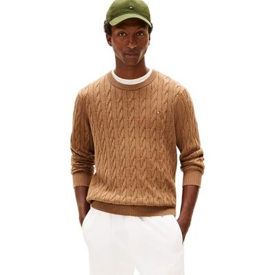 Tommy Hilfiger Klassisk bomullskabel Crew Neck Mw0mw33132 pullover, brun (Highland Khaki Heather), XXL herr, Brun (Highland Khaki Heather), XXL Tommy Hilfiger Klassisk bomullskabel Crew Neck Mw0mw33132 pullover, brun (Highland Khaki Heather), XXL herr, Brun (Highland Khaki Heather), XXL