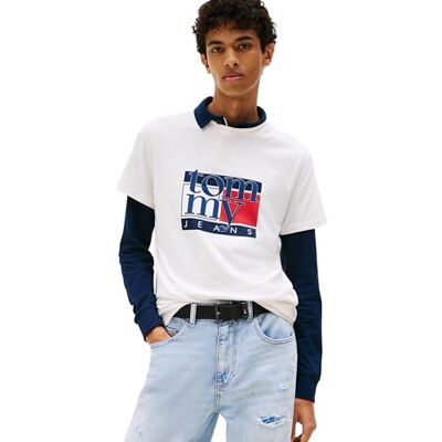 Tommy Jeans herr TJM Slim RWB flagga T-tröja EXT DM0DM21977, vit, L, Vit (uråldrigt vit), L Tommy Jeans herr TJM Slim RWB flagga T-tröja EXT DM0DM21977, vit, L, Vit (uråldrigt vit), L