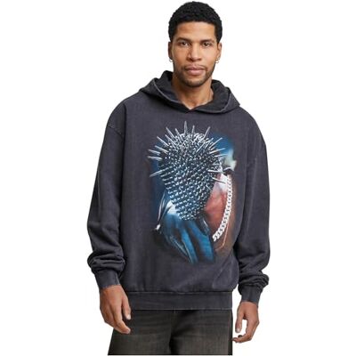 Tee herr Thorned Mask oversize huvtröja med huva, Svart acid tvättad, XS Tee herr Thorned Mask oversize huvtröja med huva, Svart acid tvättad, XS