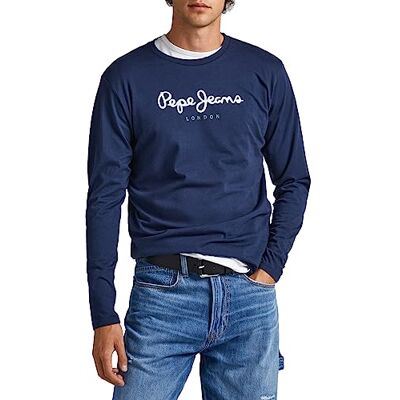 Pepe Jeans London Eggo Long N Herr Regular Fit Långärmad T-Shirt, 100% bomull Crew Neck T-shirt med bröstlogotyp, Navy Pepe Jeans London Eggo Long N Herr Regular Fit Långärmad T-Shirt, 100% bomull Crew Neck T-shirt med bröstlogotyp, Navy