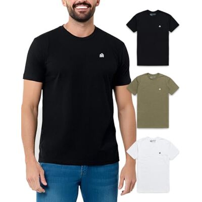 INTO THE AM Men's Fitted Crew Neck Logo Basic Tees 3-Pack Modern Fit Fresh Classic Short Sleeve T-Shirts for Men (Black/Olive Green/White, X-Large) INTO THE AM Men's Fitted Crew Neck Logo Basic Tees 3-Pack Modern Fit Fresh Classic Short Sleeve T-Shirts for Men (Black/Olive Green/White, X-Large)