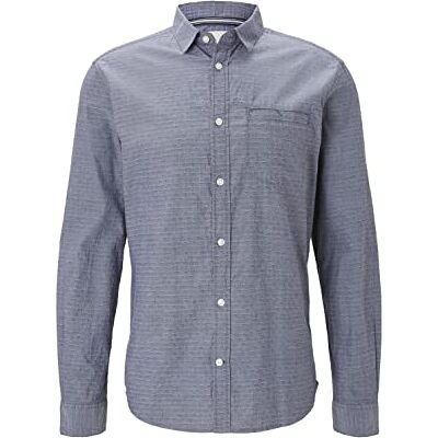 TOM TAILOR Herr Fin strukturerad skjorta av ekologisk bomull 1021066, 24493 Navy Chambray With White Dobby, XXL TOM TAILOR Herr Fin strukturerad skjorta av ekologisk bomull 1021066, 24493 Navy Chambray With White Dobby, XXL
