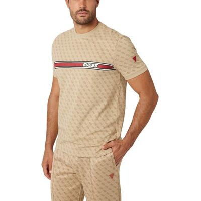 GUESS Men's Eco Jamey T-Shirt, 4G AOP Beige Blanco, M GUESS Men's Eco Jamey T-Shirt, 4G AOP Beige Blanco, M