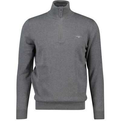 GANT Classic Cotton halv dragkedja, Mörkgrå melange, S GANT Classic Cotton halv dragkedja, Mörkgrå melange, S