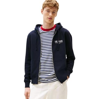 Tommy Hilfiger Herr Stacked Hooded Hooded Hoodie med dragkedja i bomull, Blå (Desert Sky), XS Tommy Hilfiger Herr Stacked Hooded Hooded Hoodie med dragkedja i bomull, Blå (Desert Sky), XS