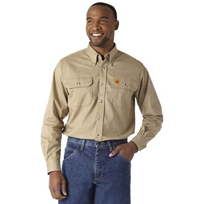 Wrangler Men's Fire Resistant Work Shirt with Two Front Pockets, Khaki, XX-Large Wrangler Men's Fire Resistant Work Shirt with Two Front Pockets, Khaki, XX-Large