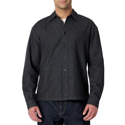 Amazon Essentials (Demi's Pick) Herr modern överdimensionerad passform denim button-down skjorta, Svart, L Amazon Essentials (Demi's Pick) Herr modern överdimensionerad passform denim button-down skjorta, Svart, L