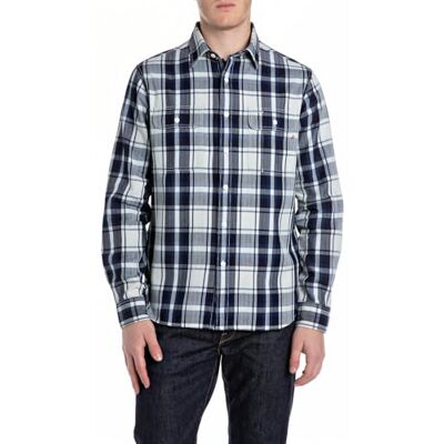 Replay Rutig herrskjorta med normal passform, 010 Navy/Natural White, XXL Replay Rutig herrskjorta med normal passform, 010 Navy/Natural White, XXL