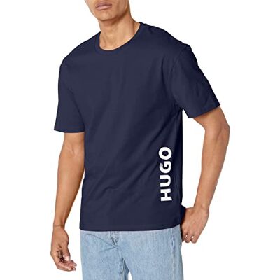HUGO Mens Vertical Logo Cotton Short-Sleeve T-Shirt, Spruce Blue/Frost White, Large US HUGO Mens Vertical Logo Cotton Short-Sleeve T-Shirt, Spruce Blue/Frost White, Large US