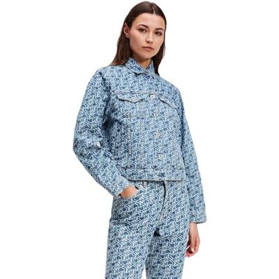 KARL LAGERFELD JEANS , Dam, Vanlig Jeansjacka All Over Print, Regular Fit, Blå, M KARL LAGERFELD JEANS , Dam, Vanlig Jeansjacka All Over Print, Regular Fit, Blå, M