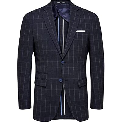 SELECTED HOMME Man blazer rutig linne, marinblå blazer, 44 SELECTED HOMME Man blazer rutig linne, marinblå blazer, 44