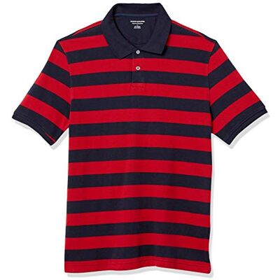 Amazon Essentials mäns Regular-Fit Cotton Pique pikétröja (finns i stora och långa), marinblå röd rugbyremsa, Small Amazon Essentials mäns Regular-Fit Cotton Pique pikétröja (finns i stora och långa), marinblå röd rugbyremsa, Small