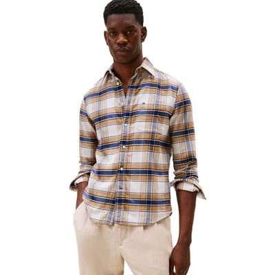 Tommy Hilfiger Långärmad Oxford-tröjor för män i normal passform, knappar för män, finns också i stora och långa, Safari kanvas/rutig, L Tommy Hilfiger Långärmad Oxford-tröjor för män i normal passform, knappar för män, finns också i stora och långa, Safari kanvas/rutig, L
